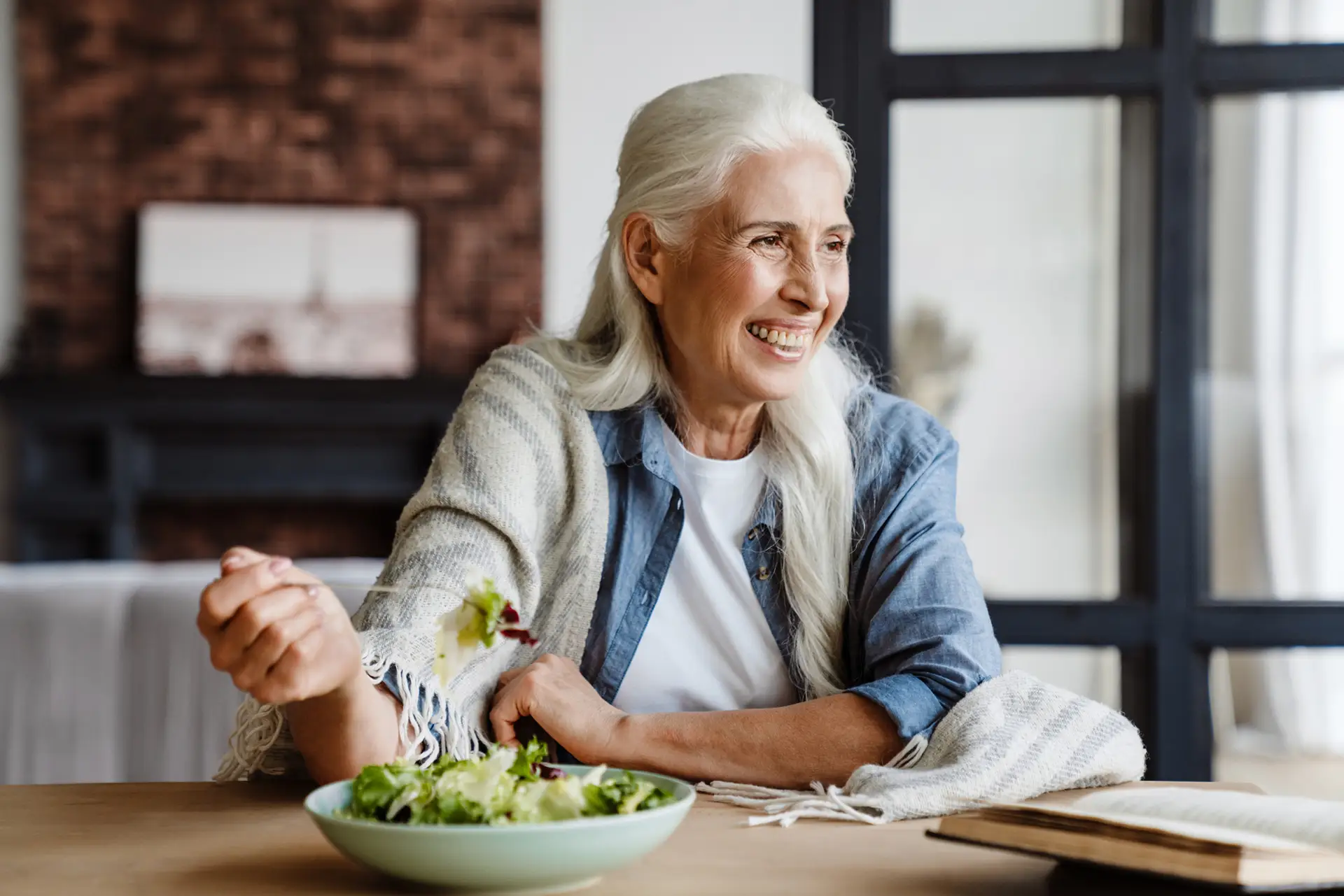 Woman eating a salad